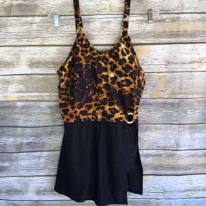 Animal Print Leopard One Piece Swimsuit Skirt
